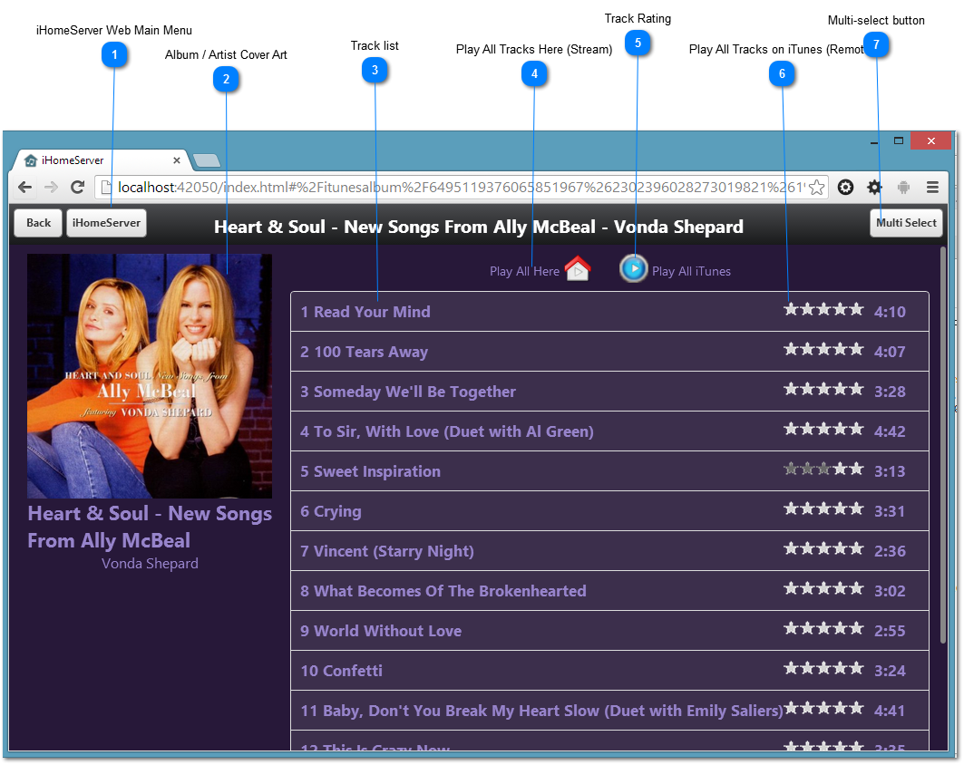 iTunes Library - Album / Artist / Genre View (iHomeServer Web Access)