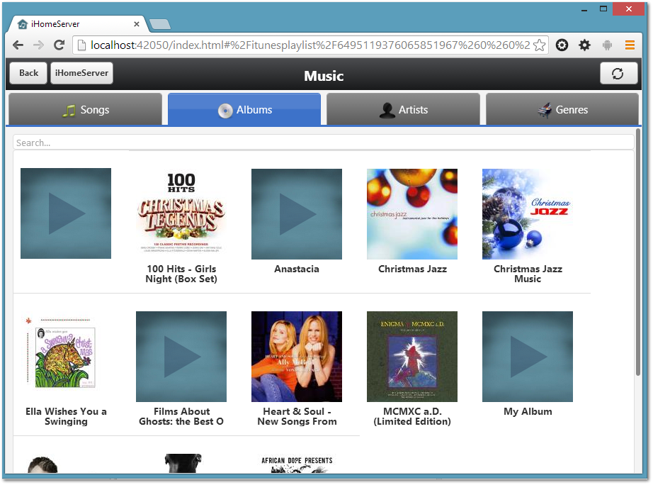 iTunes Library - Music View (iHomeServer Web Access)